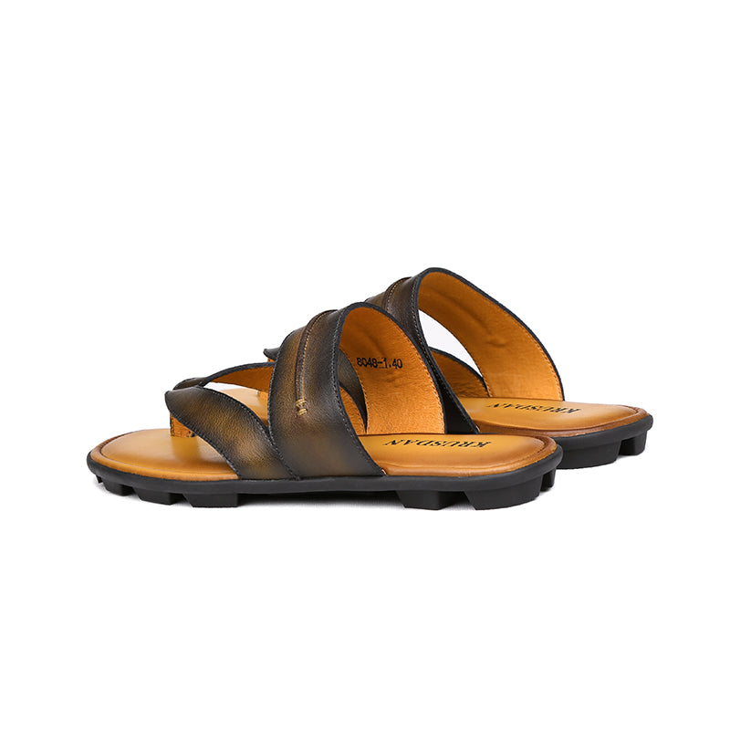DapperG Yellow Apricot Leather Slip On Sandals