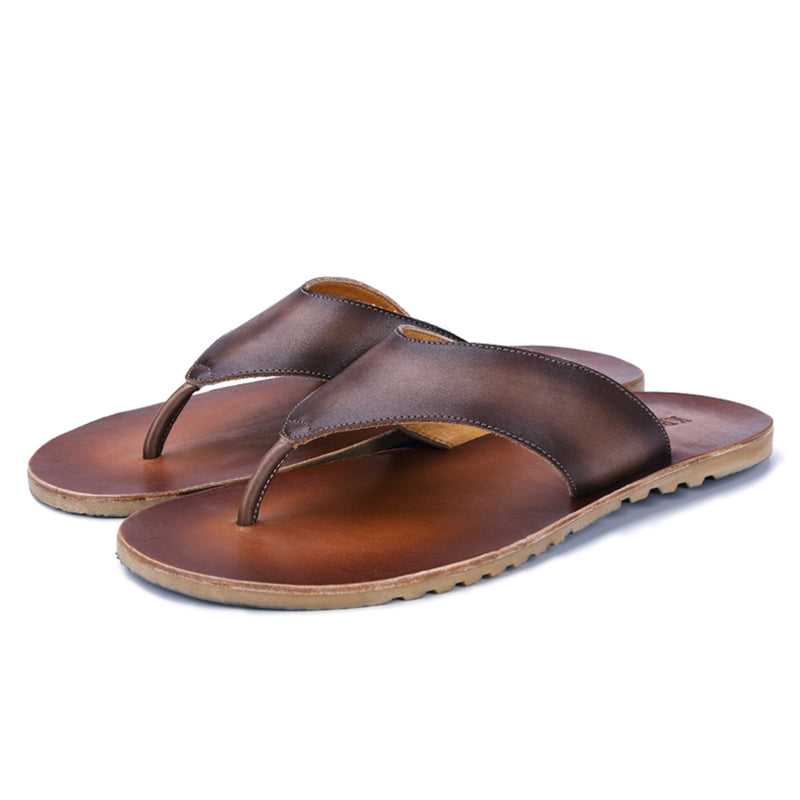 DapperG Coffee Brown Leather Slip On Sandals