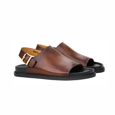 DapperGCoffee BrownStrap Leather Sandals