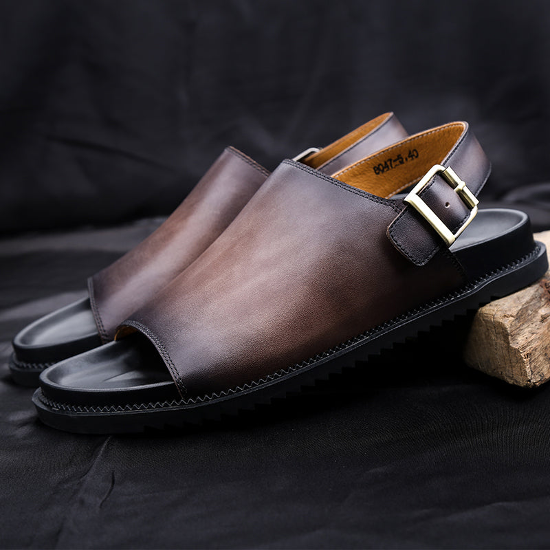 DapperG  Coffee Brown  Strap Leather Sandals