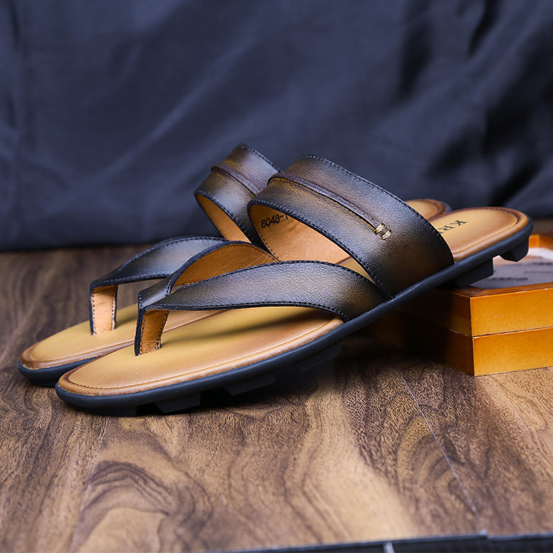 DapperG Yellow Apricot Leather Slip On Sandals