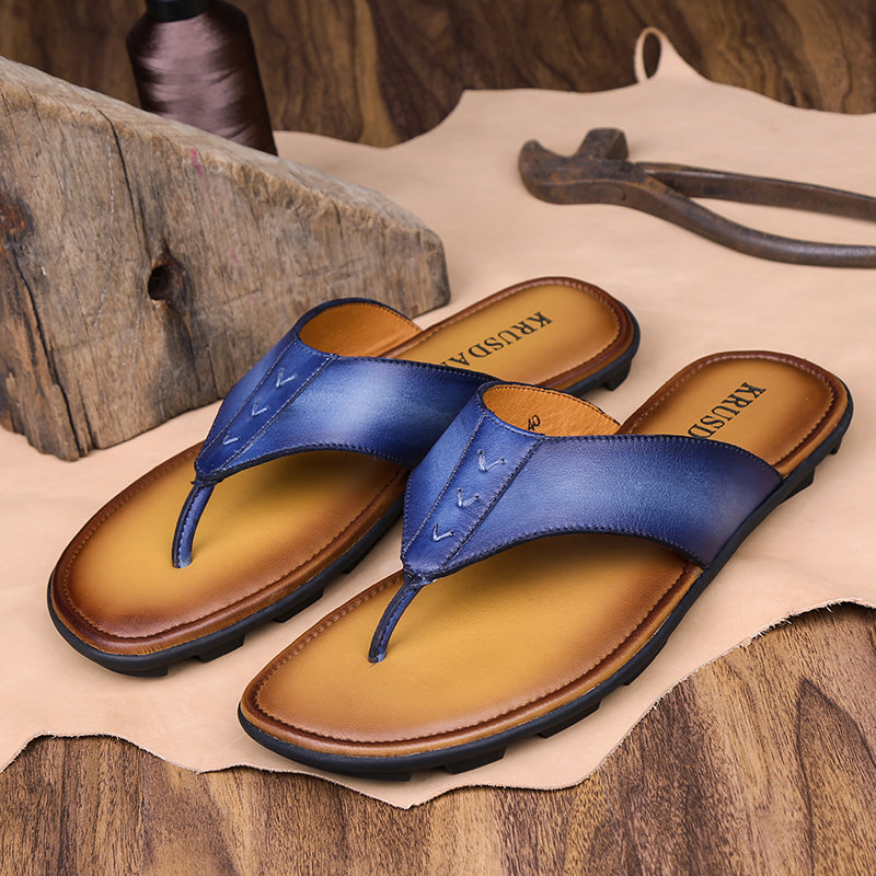 DapperG Blue Leather Slip On Sandals