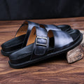 DapperG Gray Clouds Leather Slip On Sandals